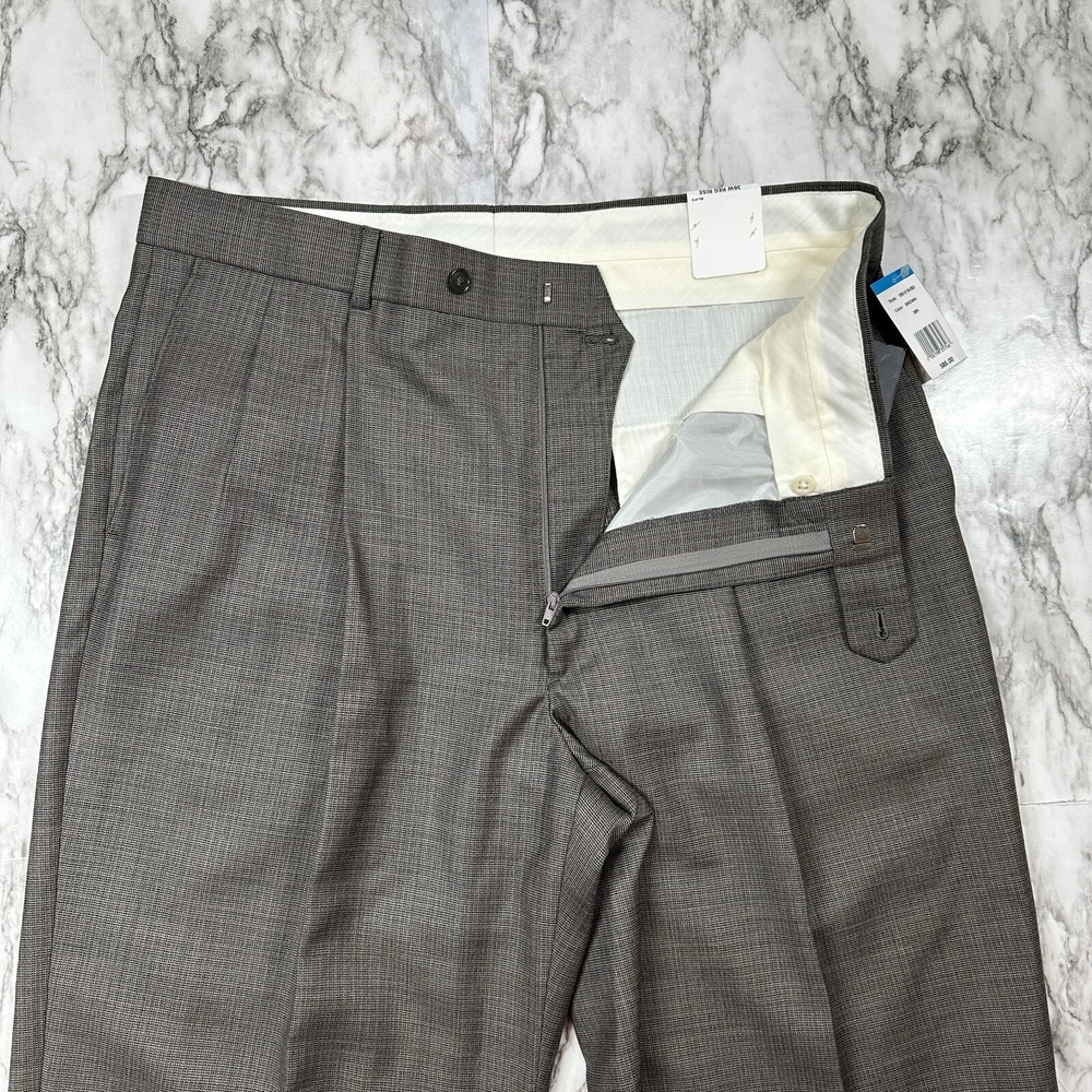 Bill Blass Dress Pants Mens‎ 100% Wool Size 36R Brown Checks Pleated NEW - Picture 4 of 16